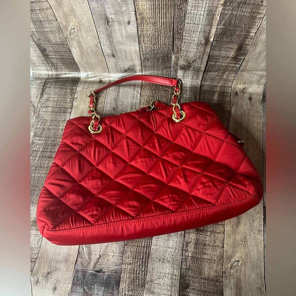 Talbots leather / nylon quilted red tote bag - Picture 14 of 16